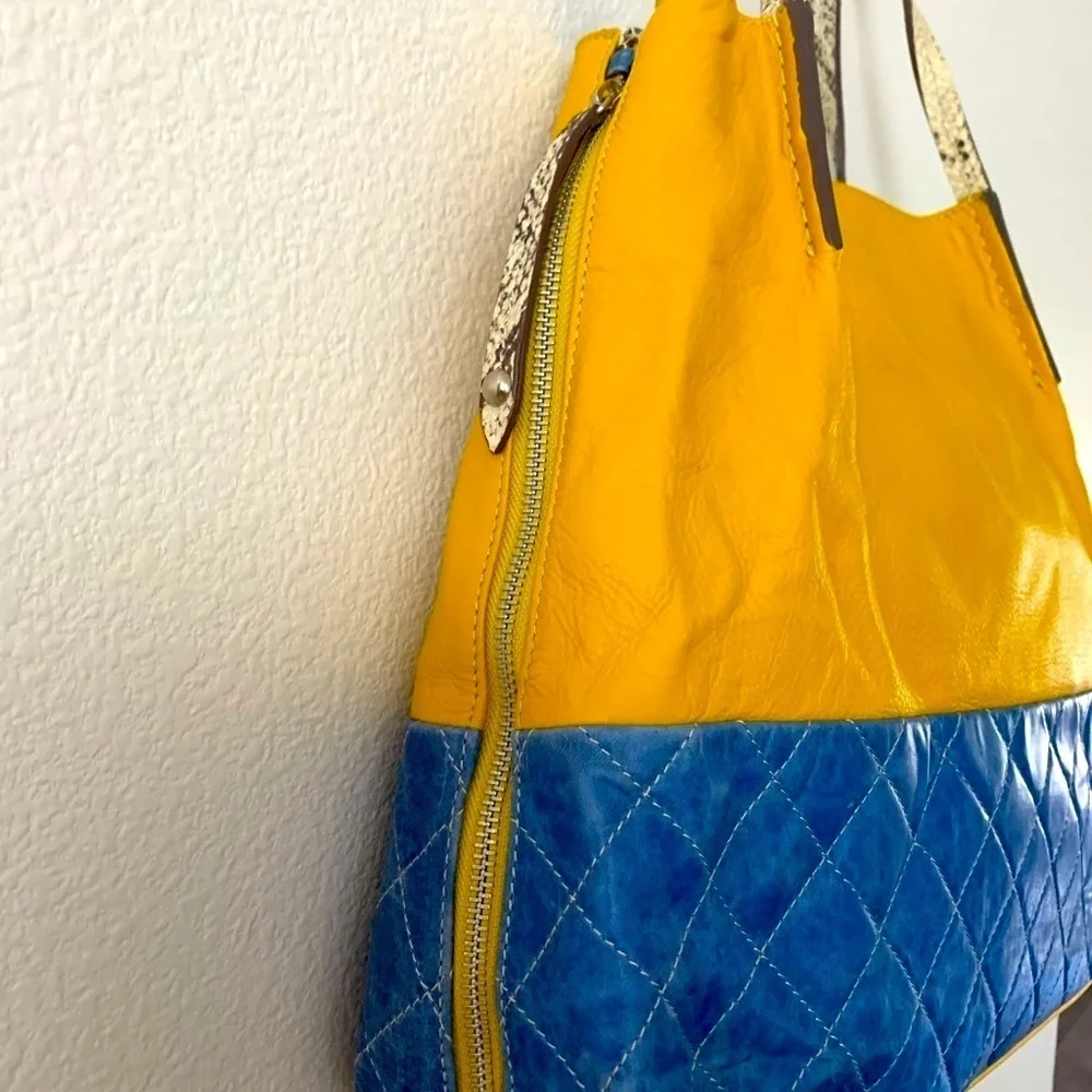 Yellow and Blue Luisanna Genuine Leather bag